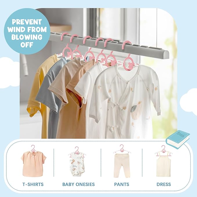 30 Pack Kids Hangers for Nursery Closet, Adjustable Non-Slip Toddler Baby Hangers with Windproof Buckle, 11-14" Infant Child Plastic Clothes Pant Hanger for Boys Girls Newborn Adult, Pink