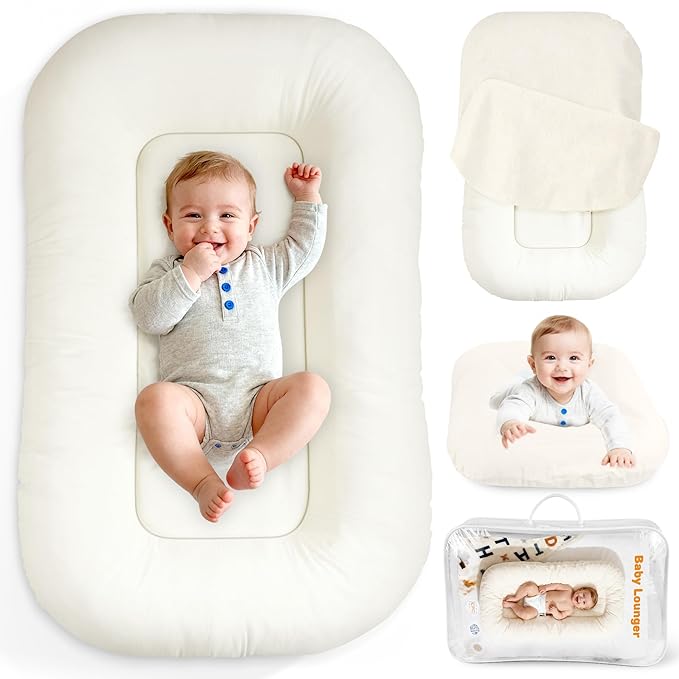 Baby Lounger & Snuggle Nest for Newborn 0-24 Months, Baby Nest Supervised Breathable Cotton for Newborn, Newborn Essentials Gifts, Breathable Portable Lounnger for Travel and Home(Cashmere Beige）