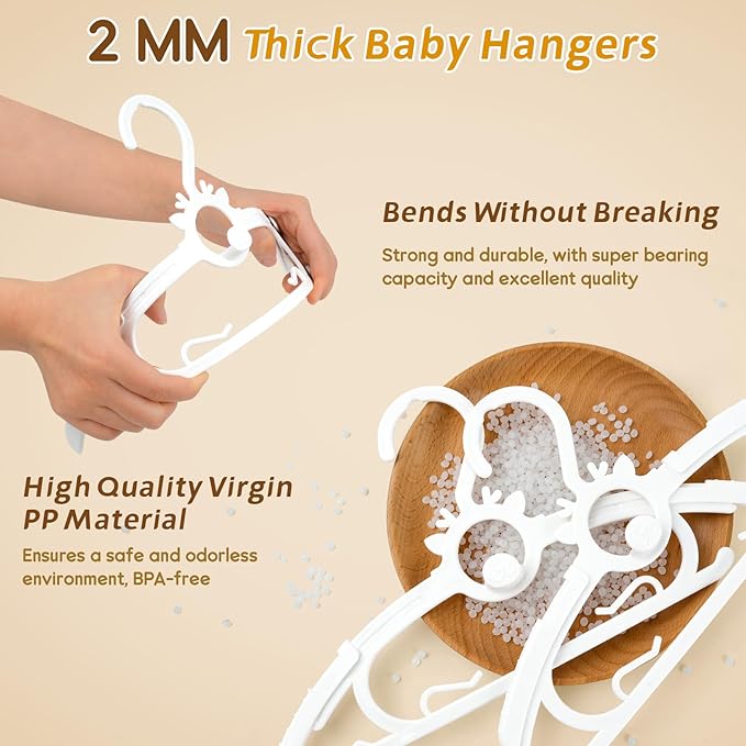 Toddler Hangers 60PCS, 11"-14" Extendable and Stackable Baby Hangers, 45g Ultra-Thick Space Saving Non-Slip Plastic Hanger for Infant, Kids and Nursery Closet, White