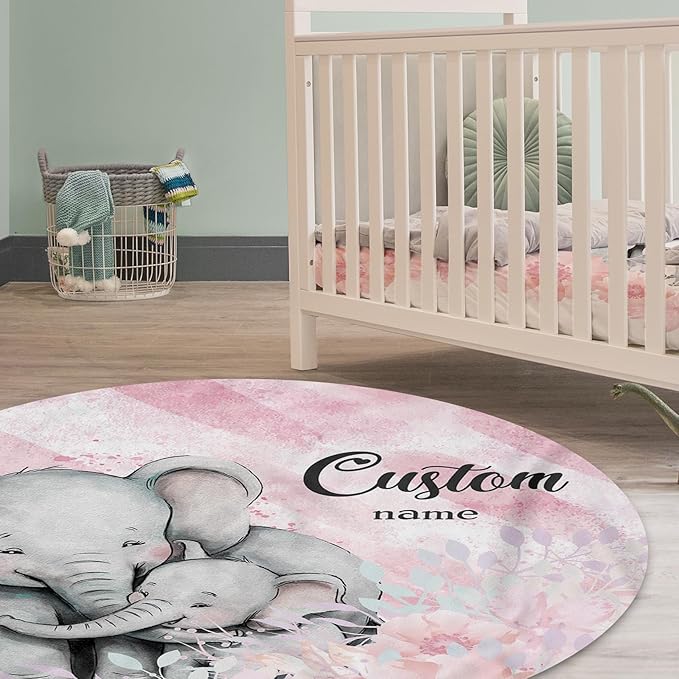 Custom Baby Crib Bedding Set,Personalized Name Pink Elephant Pattern Nursery Bed Set 4 Piece,Baby Blanket Fitted Sheet Nursery Rug Wall Art Set,Custom Room Decor Idea Gift for Newborns Boys Girls