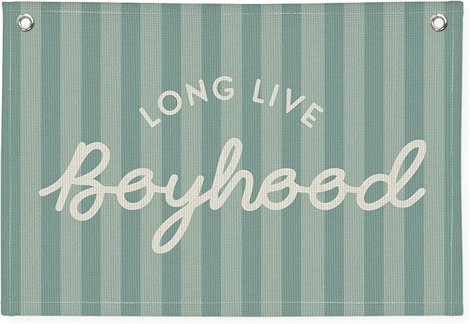Long Live Boyhood Banner, Boy Nursery Decor, Canvas Banner Wall Hanging Flag Decor for Nursery Playroom Toddler Room, Boys Kids Room - Blue