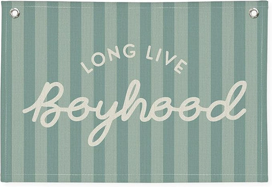 Long Live Boyhood Banner, Boy Nursery Decor, Canvas Banner Wall Hanging Flag Decor for Nursery Playroom Toddler Room, Boys Kids Room - Blue