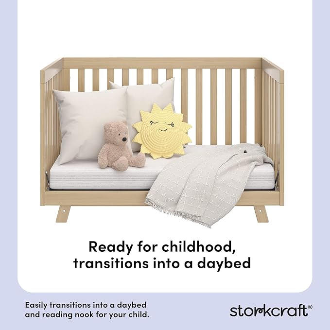 Storkcraft Beckett 3-in-1 Convertible Crib (Driftwood) – GREENGUARD Gold Certified, Fits Standard Crib Mattress, Converts to Toddler Bed and Daybed, 4 Mattress Heights, Grow-with-Me Design