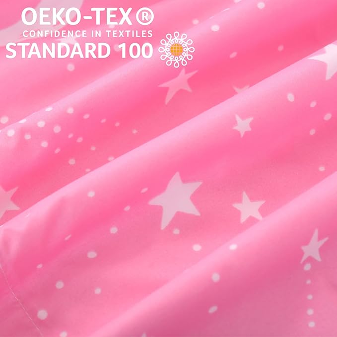 JSD Pink Stars Kids Duvet Cover Set Full Size, 3 Piece Girls Space Theme Microfiber Comforter Cover with Pillow Shams Zipper Closure, Comforter Not Included