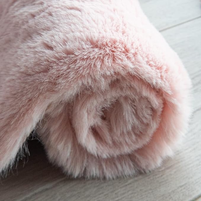 Pink Plush Washable Fluffy Fur Rugs for Living Room Shag Faux Rabbit Fuzzy Fur Area Rugs for Bedroom 2x6 Rug Oblong Nursery Rug