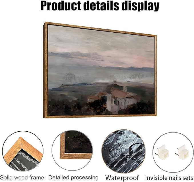 OIQArtOIQ Vintage Landscape Canvas Wall Art Framed Natural Scenery Painting Artwork Prints France Country Wilderness Farmhouse Decor Pictures Kitchen Bedroom Living Room Bathroom