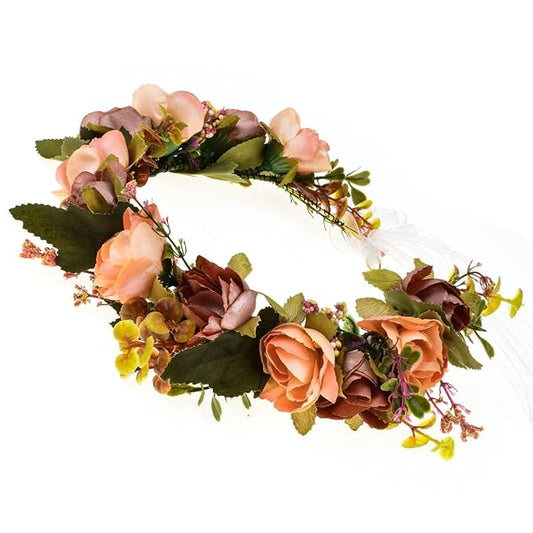 DDazzling Flower Girl Crown Bridal Flower Crown Pregnant Woman Photo Prop (Green and Orange)