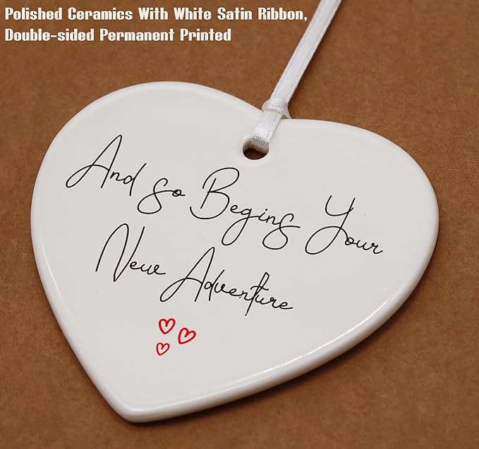 Heart Shaped Christmas Ornament-and So Begin Your New Adventure-Funny Engagement Gift for Bride Bridal Shower Newly Engaged Wedding Keepsake with Gift Box