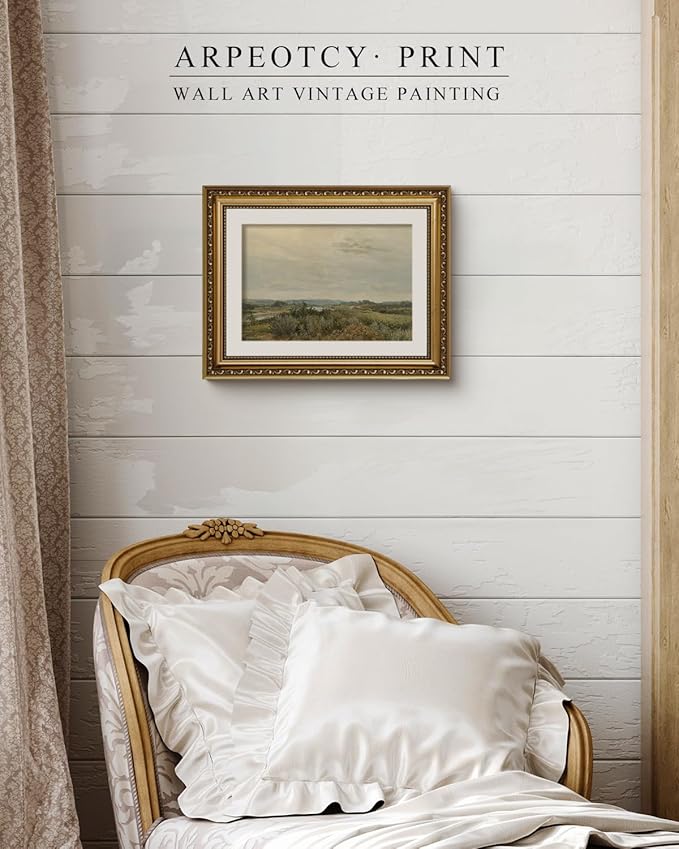 ARPEOTCY Vintage Gold Framed Wall Art, Nature Trees Landscape Rivers Retro Paintings, Canvas Prints with Antique Frame, Victorian Wall Pictures Decor for Living Room Gallery 11x14 inch