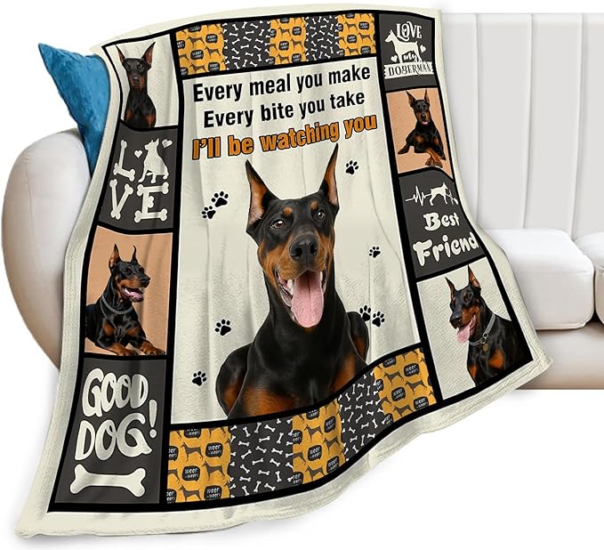 Doberman Blanket Doberman Decor Throw Blanket Super Soft Flannel Lightweight Fluffy Plush Fuzzy Fleece Stuff Blanket Gifts for Dog Lover Girl Woman Adults Man Boys Kids Baby for Bed Sofa 40"X50"
