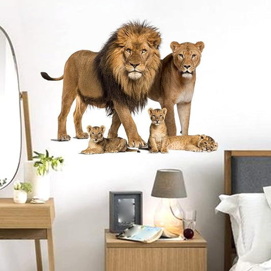 ROFARSO Lifelike Lovely Cute Lion Family Animal Vinyl Wall Stickers Removable Wall Decals Art Decorations Decor for Nursery Baby Bedroom Playroom Living Room Murals