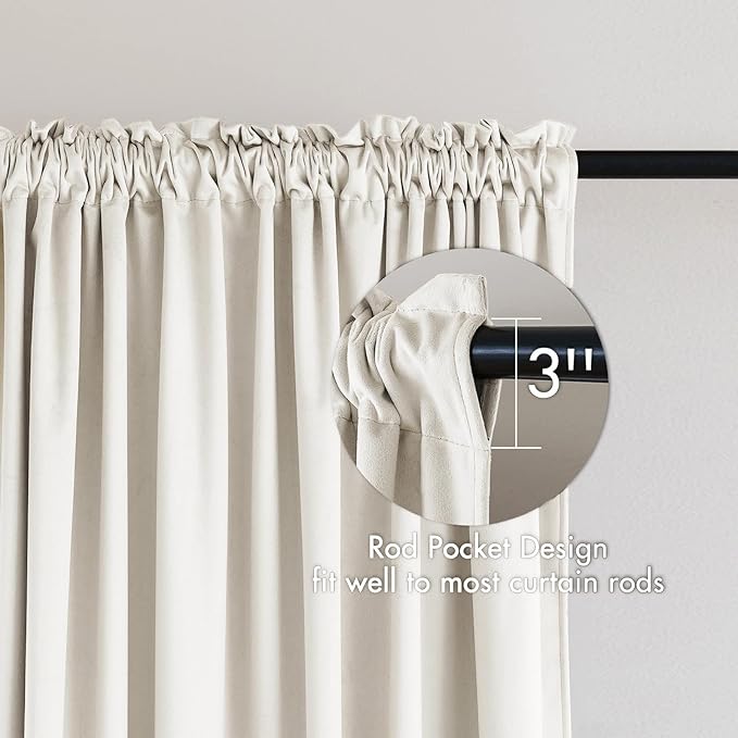 MIULEE Ivory Velvet Curtains 108 Inches Long Thermal Insulated Blackout Curtain Drapes for Bedroom Living Room Darkening Rod Pocket Set of 2