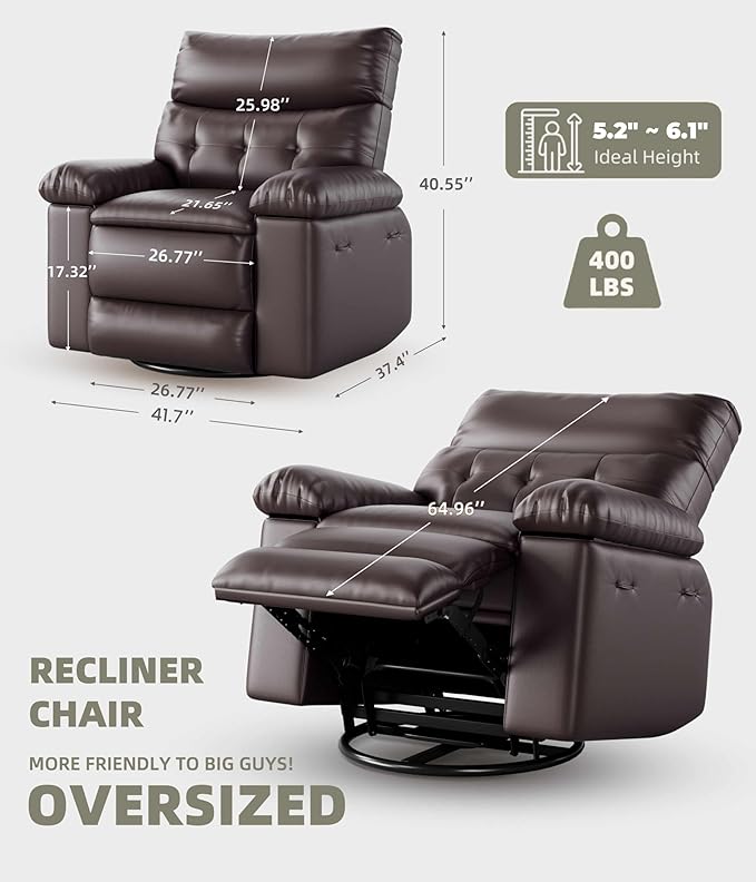 GarveeHome Power Rocker Swivel Recliner Chair - Heat and Massage, PU Leather Electric Glider Rocking Chair with USB Port, Glider Recliner Nursery Chair for Living Room, Bedroom, Nursery