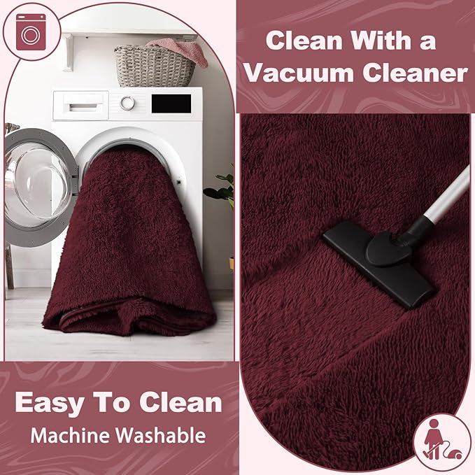 EVOIONOS 6x9 Washable Large Area Rug for Living Room, Fluffy Shag Rug Bedroom, Ultra Soft Plush Non Slip Carpet Indoor Floor Bedside Nursery Kids Girls Room Dorm, Home Decor Aesthetic, Midnight Red