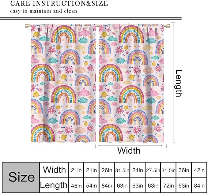 Kids Rainbow Curtains Boho Cartoon Colorful Stars Pink Lovely Rainbow Abstract Art Pattern Print Window Drapes for Bedroom Living Room Kitchen Decor,2 Panel Set,63x63 Inch Blackout