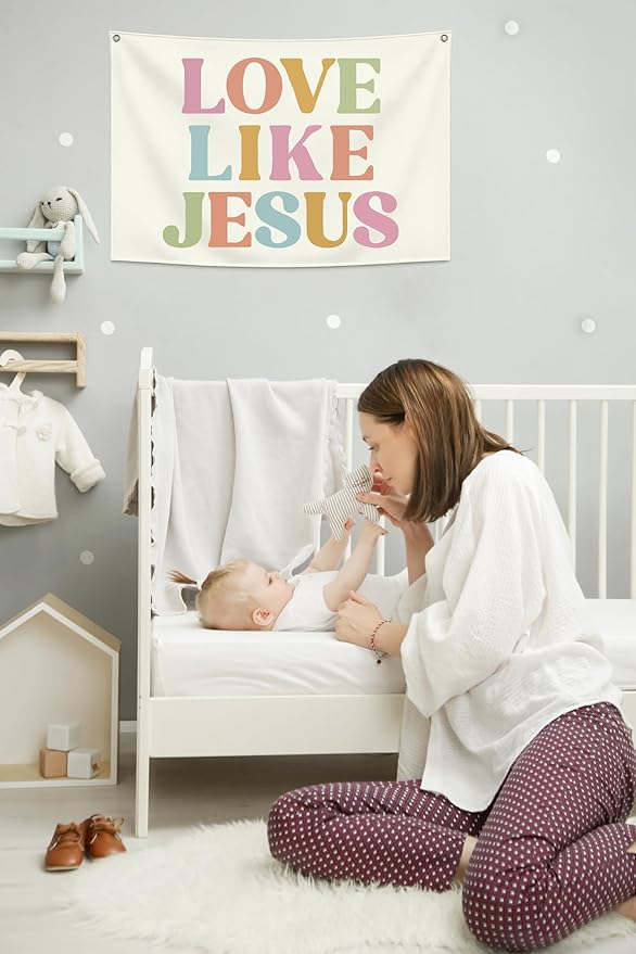 Christian Bible Verse Scripture Rectangular Banner Flag Wall Decor Gift for Baby Boy Girl Kids,Nursery Above Crib Bedroom Reading Room Decor-Love like Jesus-Baby Present Shower,Birthday Christmas Gift