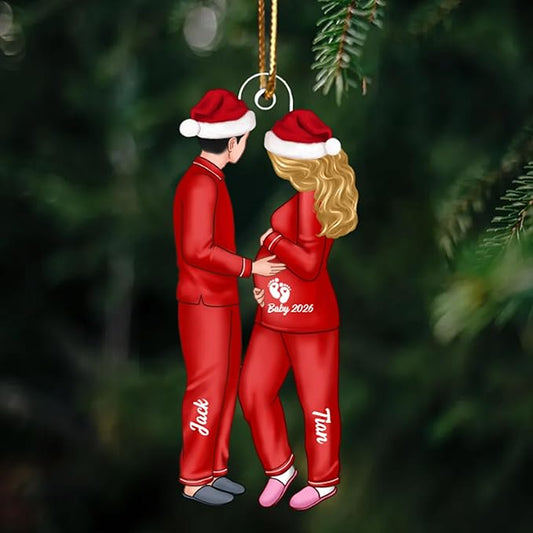 Personalized Expecting Parents Christmas Pregnancy Ornament 2025 – Custom Name Pregnancy Hanging Ornament, New Baby Announcement Xmas Tree Decoration Gift for Parents-to-Be, Family Keepsake