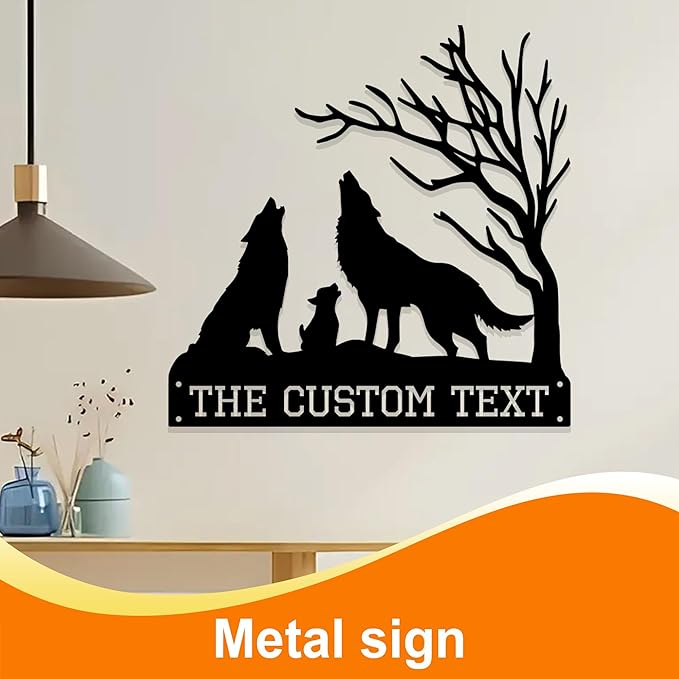 Custom Wolves Metal Sign, Personalized Metal Wall Art, Family Name Sign, Porch Sign, Room Decor, Cabin Decor, Birthday Gift for Nature/Wolves Lover