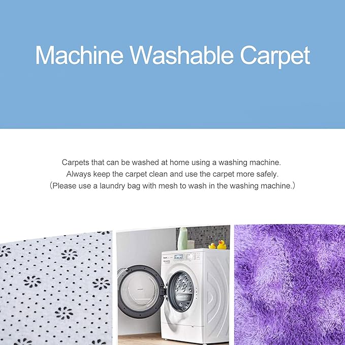 DweIke Fluffy Purple Shag Rugs for Bedroom Living Room, 5x8 Large Soft Plush Tie-Dyed Light Purple Girls Boys Kids Rug, Upgraded Non-Slip and Machine Washable Carpet for Dorm Nursery Classroom Decor