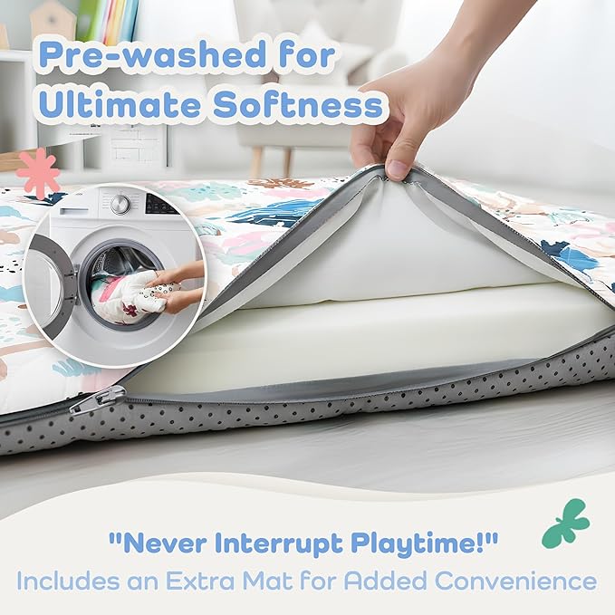 1.5" Thicker Baby Play Mat for Floor, 50x50 Removable & Machine Washable Cover Playpen Mat Softness Foam Mats, Easy-Clean Hygienic, Comfort Safety Kids Crawling (Tummy Time Leaves)