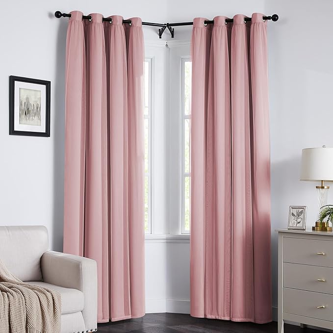 100% Blackout Curtains for Bedroom, Double Layer Pink Curtains, Black Out Curtain 108 inch Long with Sheer Overlay for Living Room, Room Darkening Window Drapes with Grommet, 52" W x 108" L