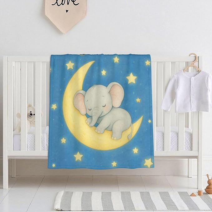 Ship Next Day Personalized Baby Blanket for Kids, Custom Baby Blanket with Name, Super Soft Flannel Blankets, Custom Elephant Animal Blankets Baby Gifts for Christmas.