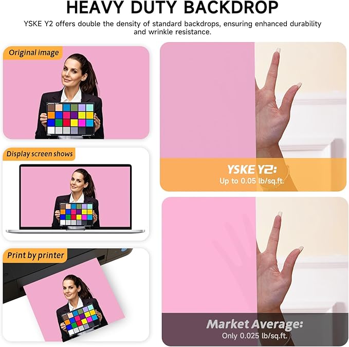 YSKE-Y2 Heavy Duty Photo Backdrop, 10x8ft Pink Seamless Fabric Background Photography Backdrop Curtain Screen for Photoshoot Video Studio Party