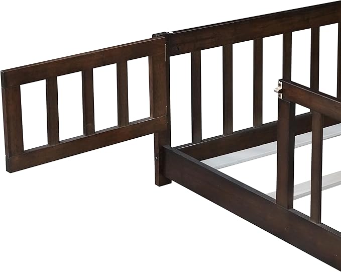 Bellemave Twin Size Floor Bed for Kids, Girls, Boys, Rubber Wood Floor Bed with slats and Door, Espresso