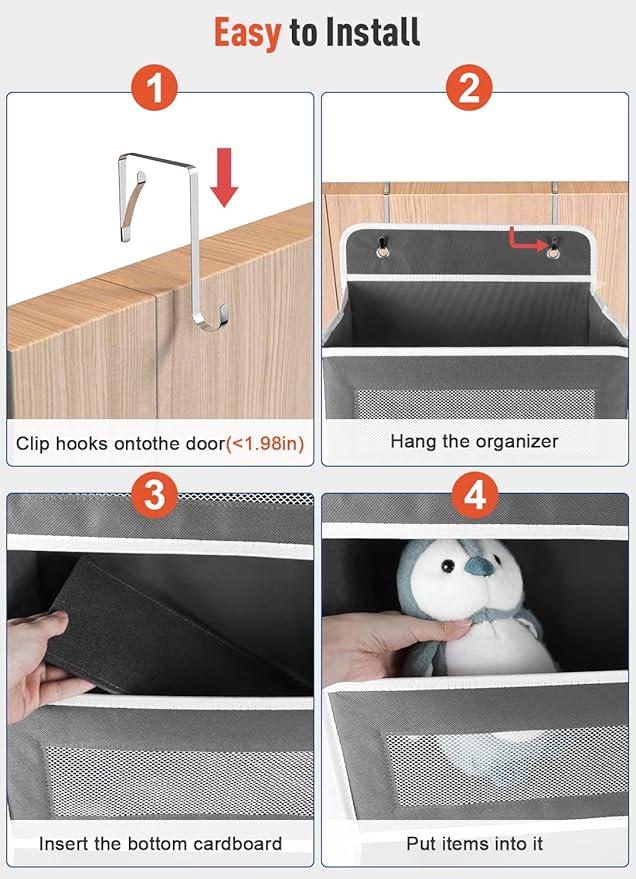 Over The Door Organizer Storage, 5 shelf Hanging Door Organizers with 10 Large Capacity Pockets, Anti Tilt 48 lb Load Behind Door Organizer for Bedroom, Bathroom, Pantry