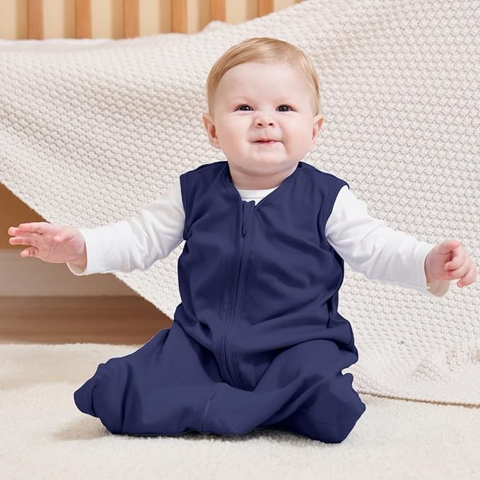 Baby Sleep Sack 0-6 Months, 100% Cotton Sleeping Sack for Newborn and Infant, 3 Pack Baby Wearable Blanket, 0.5 Tog Lightweight Double Zipper Sleep Bag Cyan