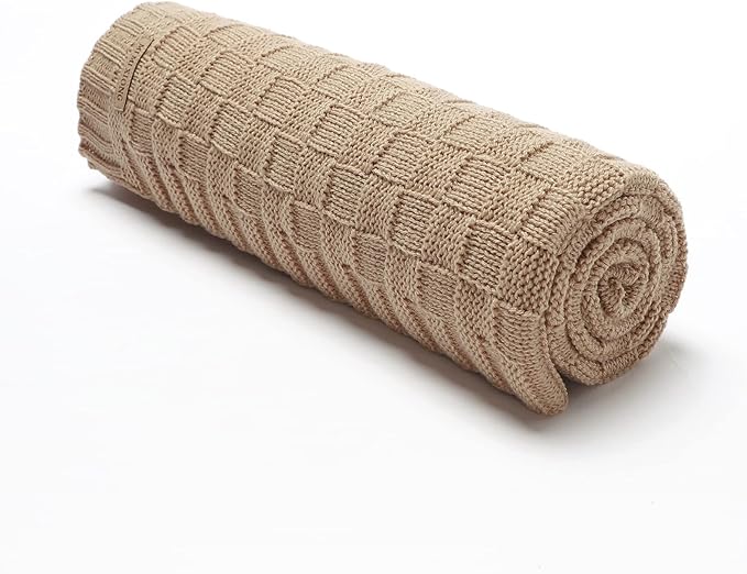 LAWKUL Baby Blankets Knit Cable Babe Blanket Soft Airy Newborn Infant Receiving Swaddling Beige Neutral Crib Stroller 40"x30"