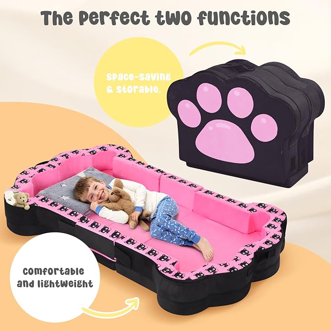 Portable Toddler Floor Bed,Foldable Toddler Travel Bed with Washable Cover for Kids,Soft and Safe