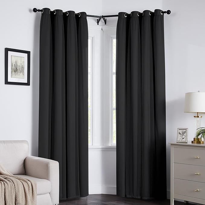 100% Blackout Curtains for Bedroom, Double Layer Black Curtains, Black Out Curtain 84 inch Long with Sheer Overlay for Living Room, Room Darkening Window Drapes with Grommet, 52" W x 84" L