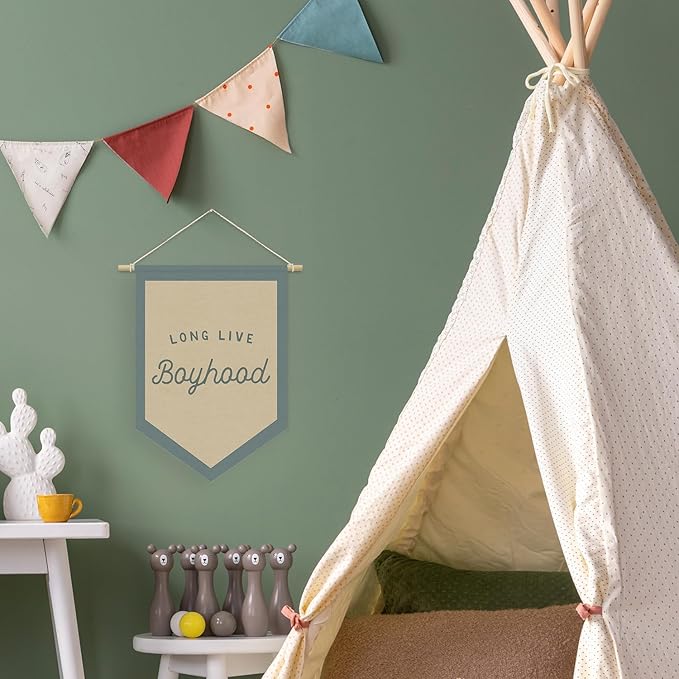 Boys Room Decor, Long Live Boyhood Linen Canvas Banner, Boy Nursery Wall Hanging Pennant Flag Banner for Boys Kids Toddler Room Bedroom Playroom Decor, 15x11in - Blue