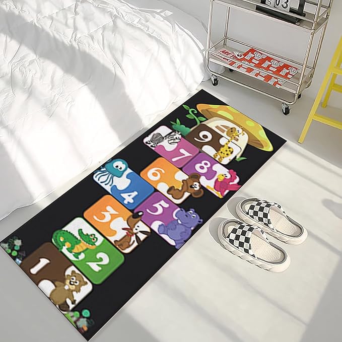 Hopscotch Rug,2x6ft ABC Carpet,Children's Play Runner Carpet,Soft,Non-Slip,Durable,for Bedrooms,Living Rooms,Daycare Centers,Nurseries,Playrooms Black