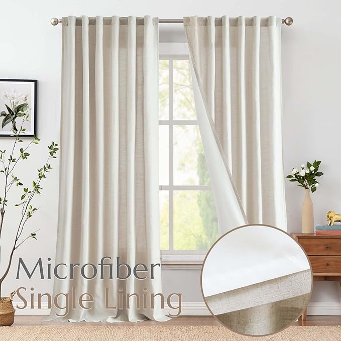 jinchan Beige Lined Linen Blend Curtains for Closet 96 Inch Extra Long 2 Panels Floor to Ceiling, 38 Inch Wide Drapes for Bedroom Bathroom(38W x 96L, Ecru)