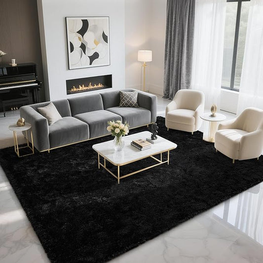 BENRON Fluffy Rugs for Living Room 6x9 Black, Washable Large Area Rugs for Bedroom Dining Table Office Kids Nursery Room, Washable Indoor Floor Carpets