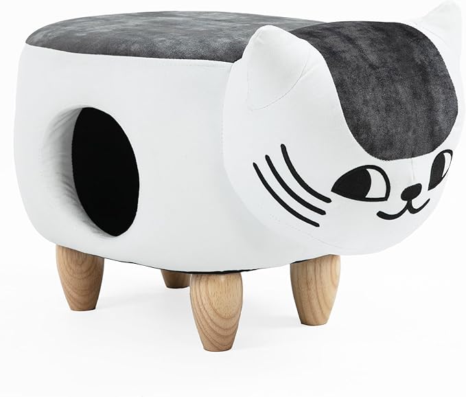 Home 2 Office Cat Condo Pet House Furniture, Kitten-Shaped Fabric Storage Ottoman for Cats, Small Dogs and Pets, Multi-Color