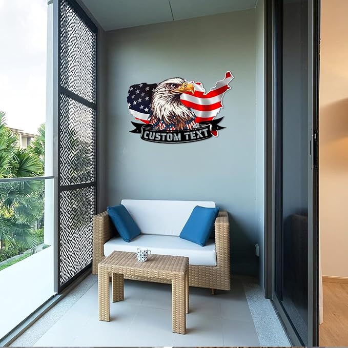 Personalized Eagle Metal Wall Art, American Flag Wall Decor, Colorful Eagle Wall Signs Fourth of July Decorations, Metal Wall Decor For Home Office/Living Room/Indoor/Outdoor