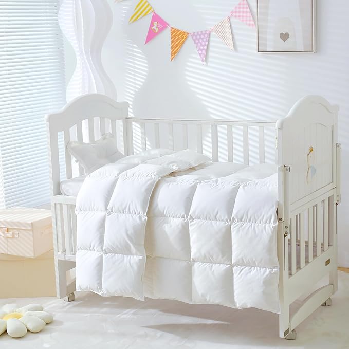 Baby Crib Comforter/Duvet/Blanket All Season 100% Natural White Goose Down Filled,Noiseless 500 Thread Count 100% Cotton Fabric 750+Fill Power (White, 41x48in)