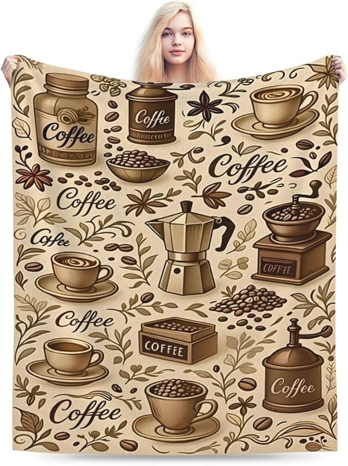 Coffee Blanket Cafe Throw Blanket Food Soft Cozy Fleece Fuzzy Stuffed Plush Flannel Gifts for Girls Women Boys Kids Adults 50"X60"