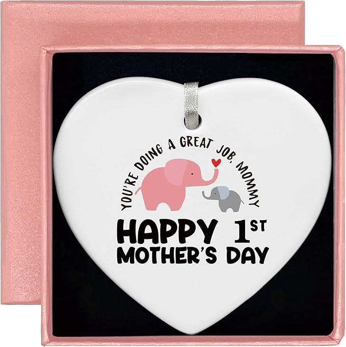 Heart Shaped Ornament-2025 New Mom Gift-First Mother’s Day You’re Doing a Great Job Mom Life Appreciation Present Thank You Double Sided Printing Keepsake