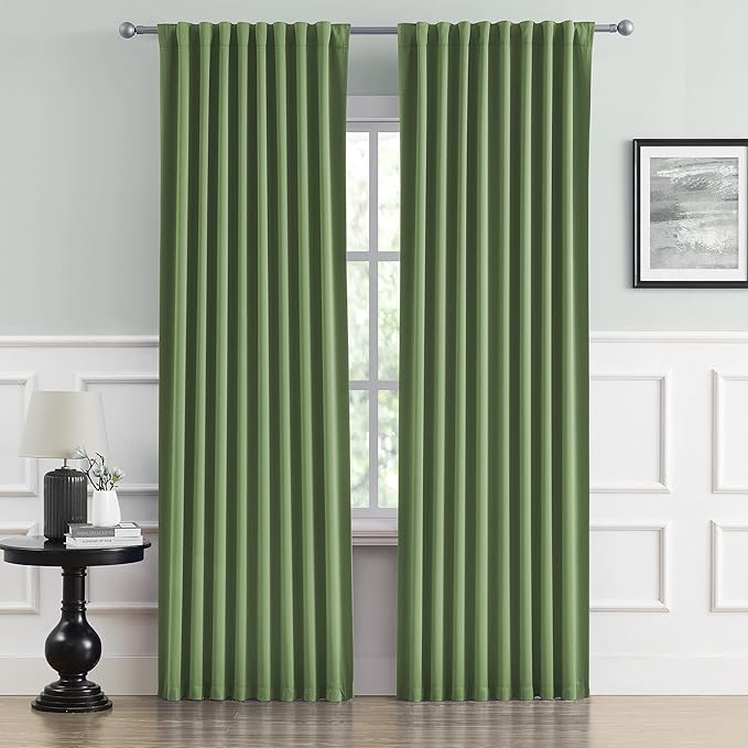 96 Inch Curtains Sage Long Back Tab/Rod Pocket Room Darkening Curtain Panels Window Drapes Light Blocking 52 x 96 Inch Length,2 Panels Set