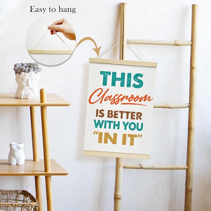 TRKAE Motivational Classroom Canvas Poster Hanger Frame, This Classroom is Better with You In It Positive Wall Art for Kids, Boho Wall Decor for Nursery Preschool Playroom -036