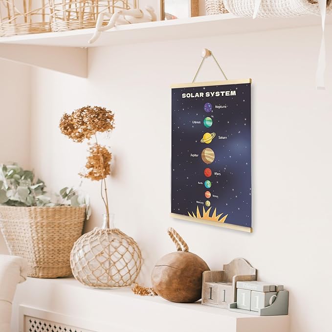CGBHW Solar System Poster Hanger Frame, Outer Space Planet Solar System Posters Wall Art Hanging Decor for Toddler Boy Kids Room Playroom Nursery，Astronomical Education Wall Art Decor, 12x16Inch
