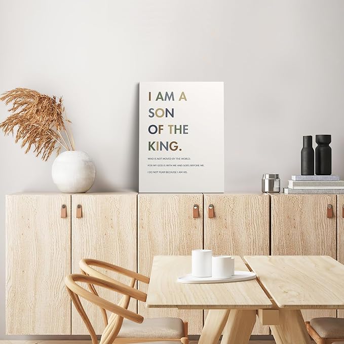 XWELLDAN Christian Religious Bible Verse I am a Son of the King Boy Nursery Wall Art Canvas Prints,Inspirational Quote Scripture Wall Art Decor for Boys Room Bedroom Nursery, 11 x 14 Inch, Framed