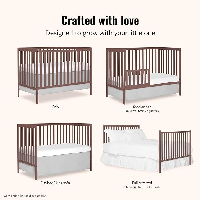 Dream On Me Synergy 5 in 1 Convertible Crib in Baltic Amber, Greenguard Gold and JPMA Certified, Converts from A Baby Crib to A Toddler Bed, A Daybed and Full-Size Bed