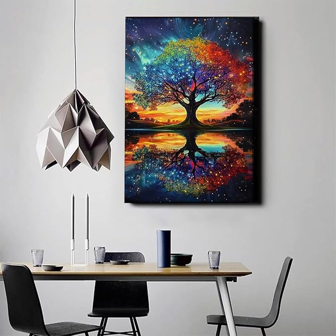 Colorful Tree Canvas Wall Art Abstract Textured Botanical Prints Colorful Tree Of Life Wall Art Modern Trees Of Life Poster Watercolor Modern Trees Painting Fantasy Abstract Prints 16x24inch Framed