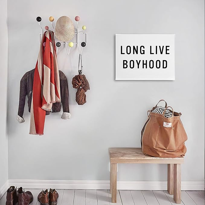 PHAMTE Long-Live-Boyhood Wall Art,Minimalist Black And White Print Framed Canvas Painting Artwork Home Kids Boys Girls Room Bedroom Nursery Play Room Decor(14x11 Inch)