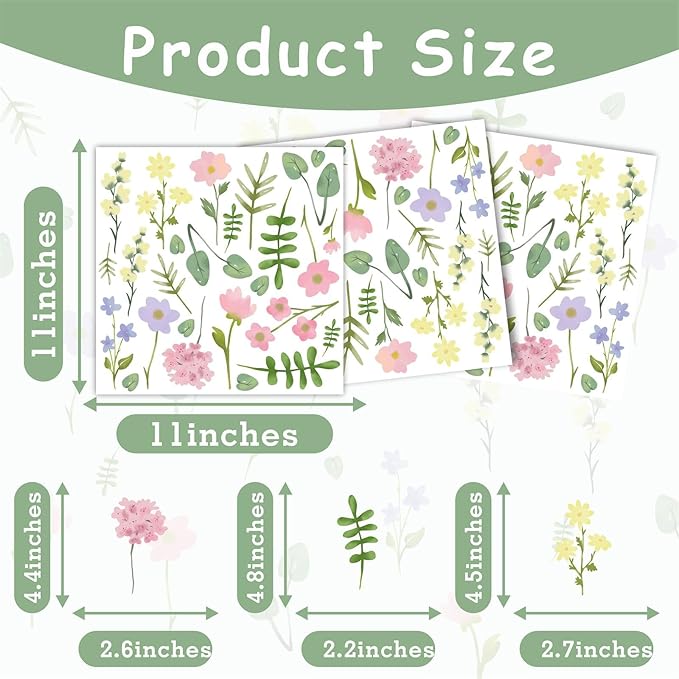 Flower Floral Wall Decal Small Colorful Flower Wall Stickers Flowers Leaves Decals Wildflower Floral Leaf Sticker Cute Flower Leaf Decal for Nursery Girls Room Bedroom Decor
